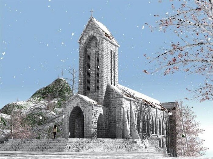 Tuyết rơi ở nhà thờ Đá SaPa.